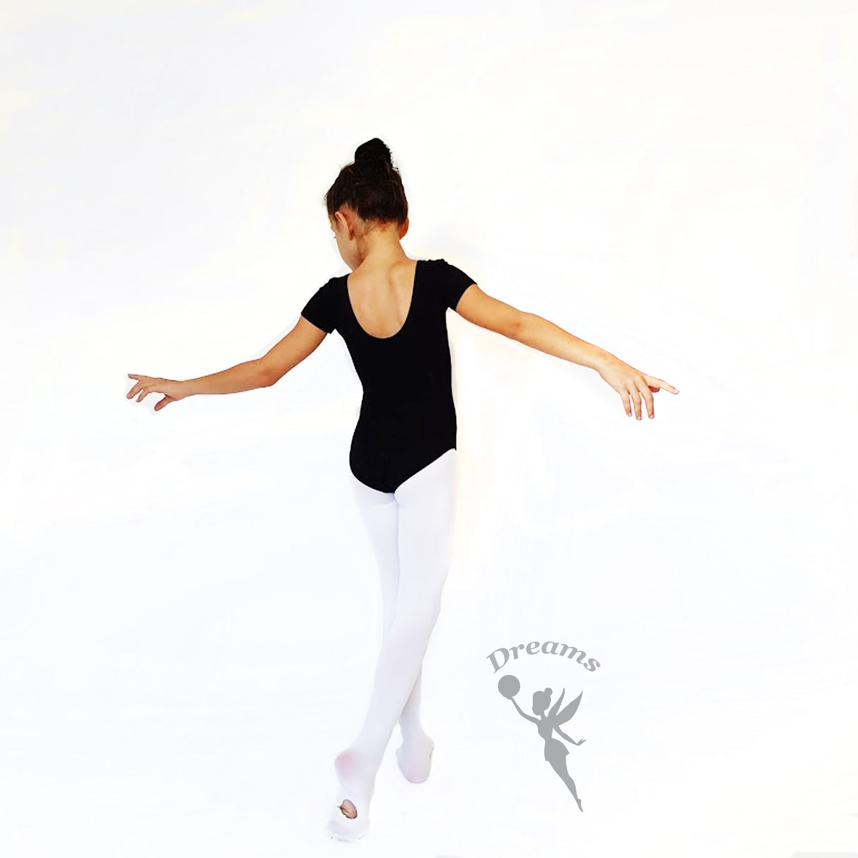 גרביוני בלט משולבים בצבע לבן. בד עבה 90D, תפרים מחוזקים. חוג מחול, מגמת מחול. מבית דרימס ג'ימנסטיקס