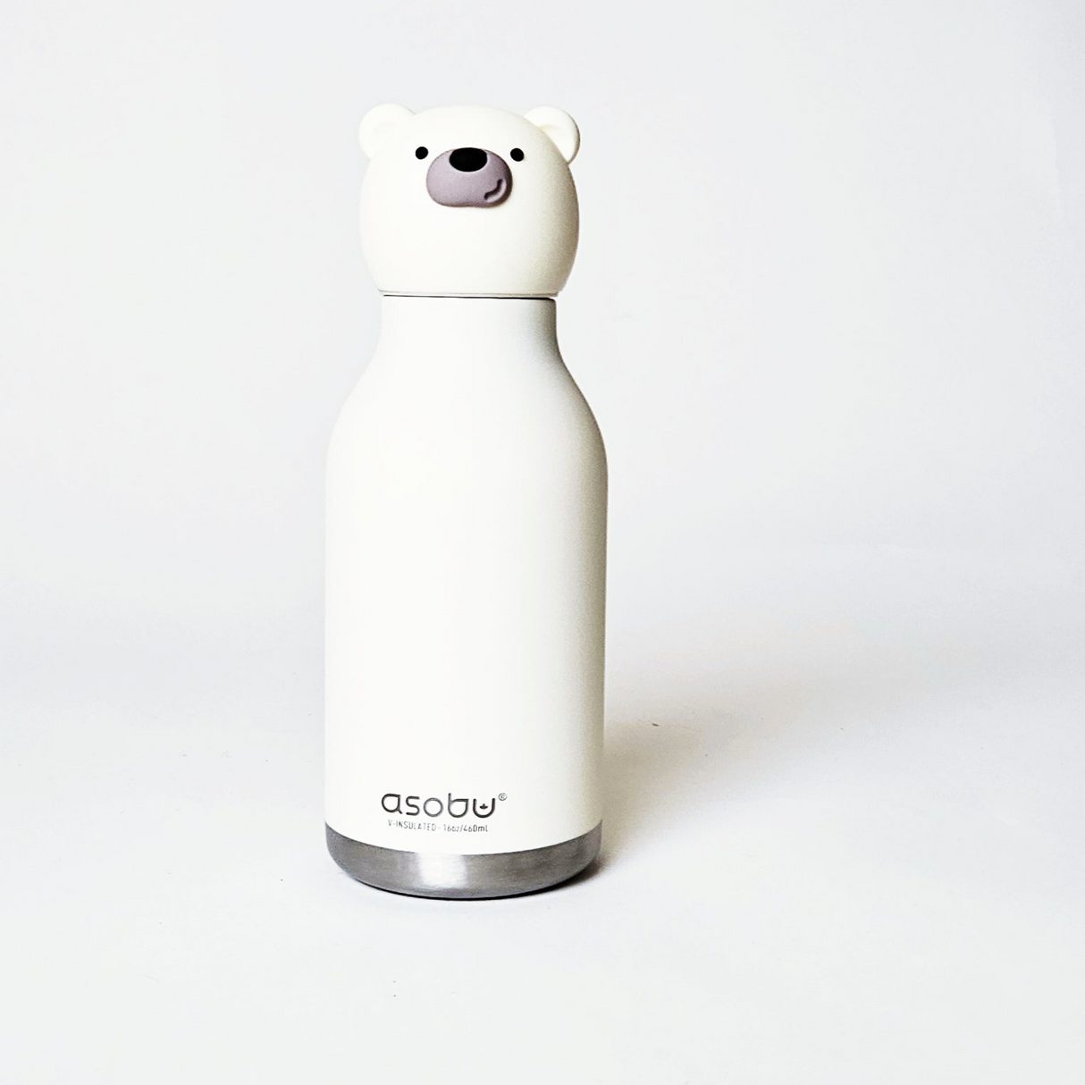 בקבוק תרמי מעוצב בצבע שמנת עשוי נירוסטה עם פקק דמות דוב. מתנה מושלמת, ניתן להדפיס שם הילדה. 460 מל'