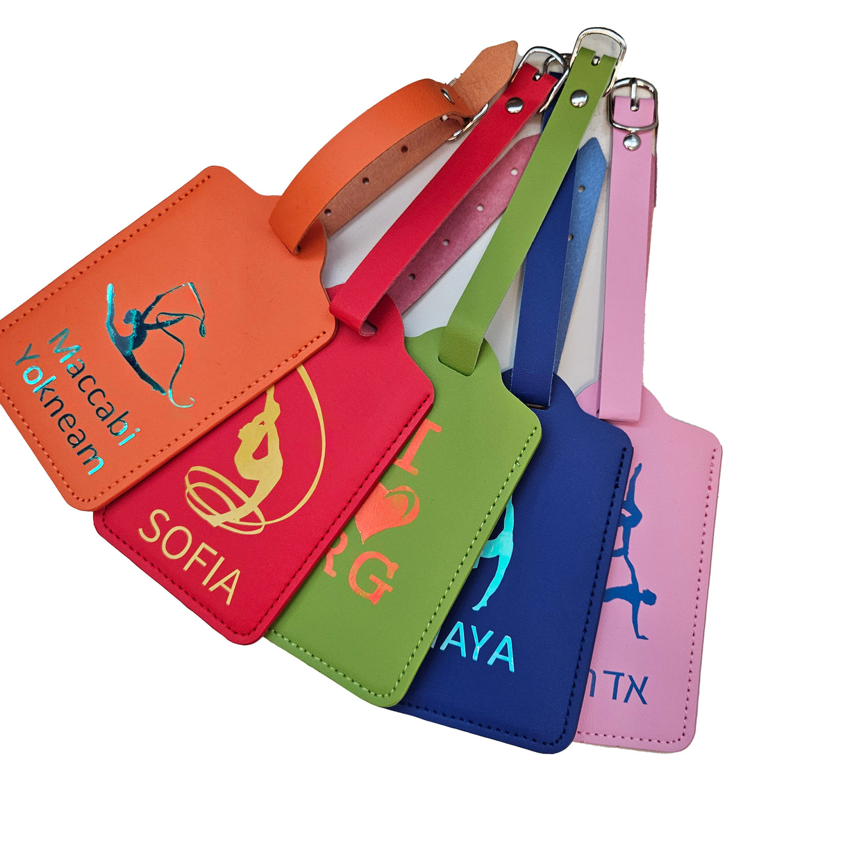 ---NEW---
• שירותי מיתוג מוצרים בתכשיטים מעור איכותי עם הדפסה לציוד אימונים וריקוד דרימס ג'ימנסטיקס