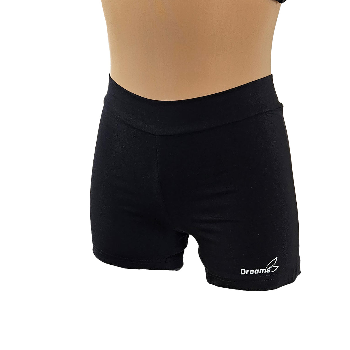 DreamFlex שורט צמוד כותנה עם חגורה רחבה בצבע שחור עשוי כותנה אלסטית לנוחות ותנועה להתעמלות, אקרובטיקה ומחול. מבית דרימס ג'ימנסטיקס