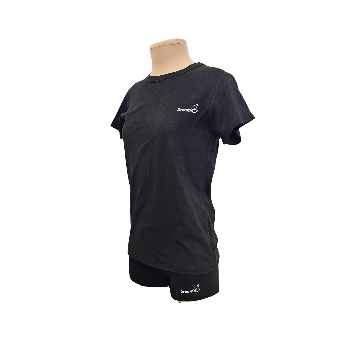 חולצה שרוול קצר מלייקרה ספורט מנדפת זיעה, בצבע שחור, בד אלסטי ונעים למגע. להתעמלות, אקרובטיקה ומחול. מבית דרימס ג'ימנסטיקס