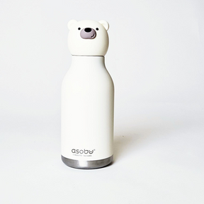  בקבוק תרמי מעוצב בצבע שמנת עשוי נירוסטה עם פקק דמות דוב. מתנה מושלמת, ניתן להדפיס שם הילדה. 460 מל'