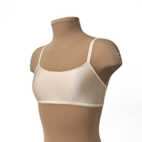  גוזיה צבע גוף משי Dreams עשויה בד משי בצבע בז׳ עם רצועות דקות להתעמלות, אקרובטיקה ומחול. מבית דרימס ג'ימנסטיקס