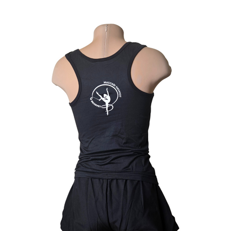 גופיית ליקרה UltraFlex בצבע שחור, מבד ליקרה ספורטיבית מנדפת זיעה, אלסטית ונוחה. להתעמלות, אקרובטיקה ומחול. עם לוגו של מכבי חוויות רחובות מודפס על הגב. מבית דרימס ג'ימנסטיקס